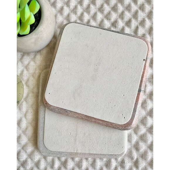 New Natural Marble Pink-Peach & Gray Square Chunky Stone Coasters Set of 2 - Picture 5 of 5